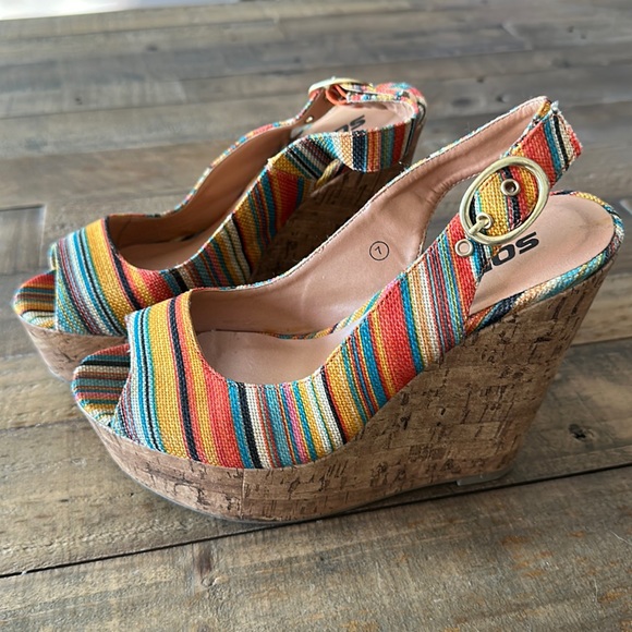 Soda Striped Wedge Shoe - Picture 1 of 5